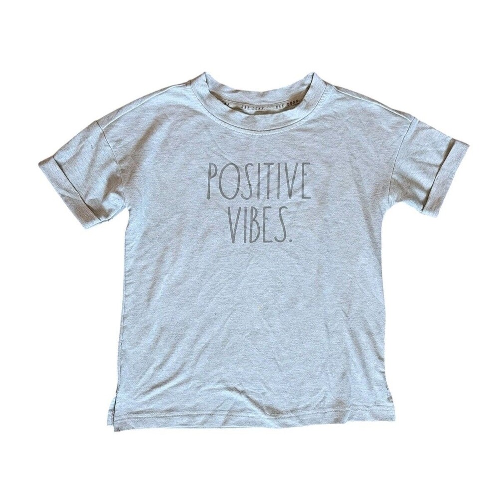 Rae Dunn "Positive Vibes" T-Shirt Women XS Heather Gray Short Sleeve Stretch